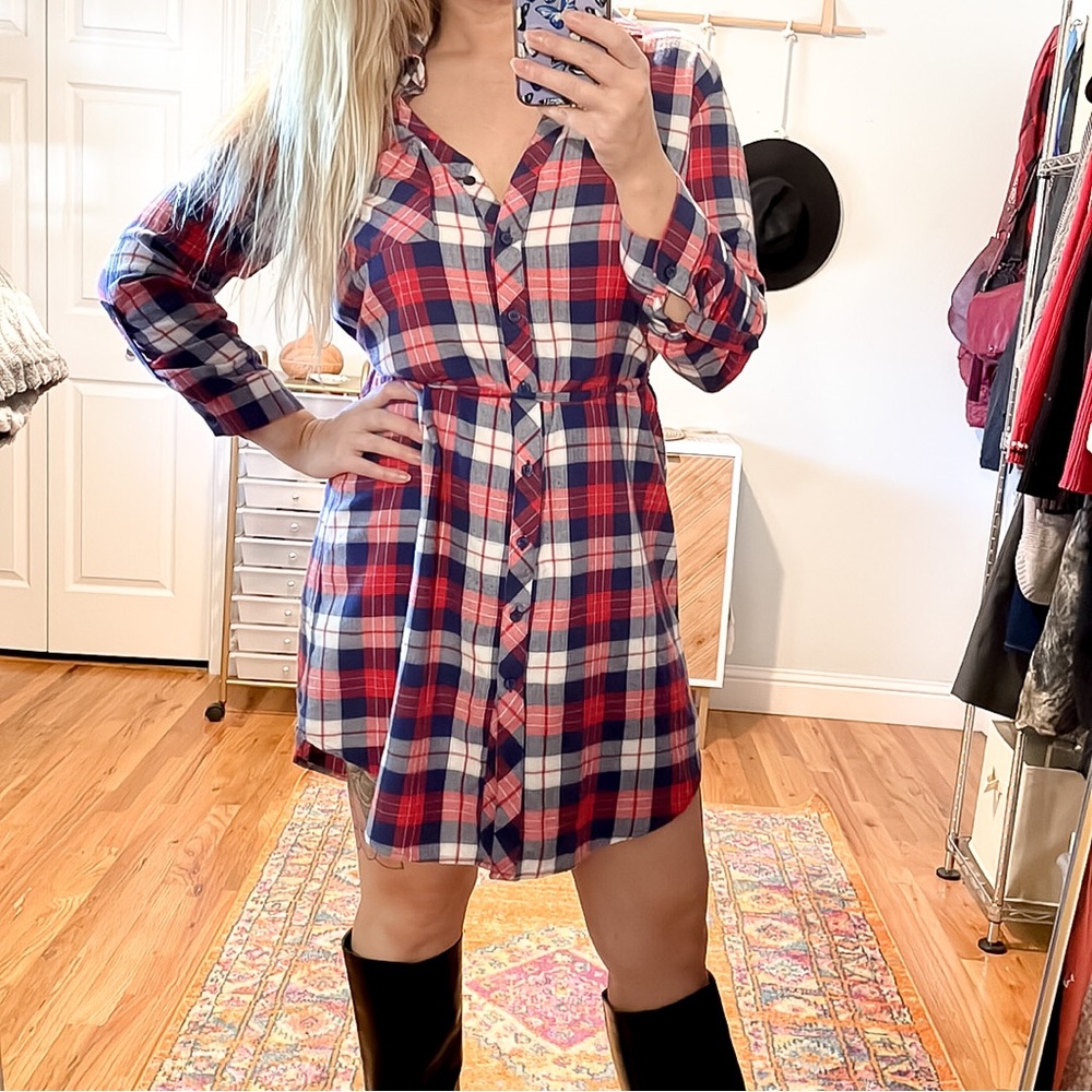 MARKET & SPRUCE | Izara Flannel Long Sleeve Button Up Shirt Dress